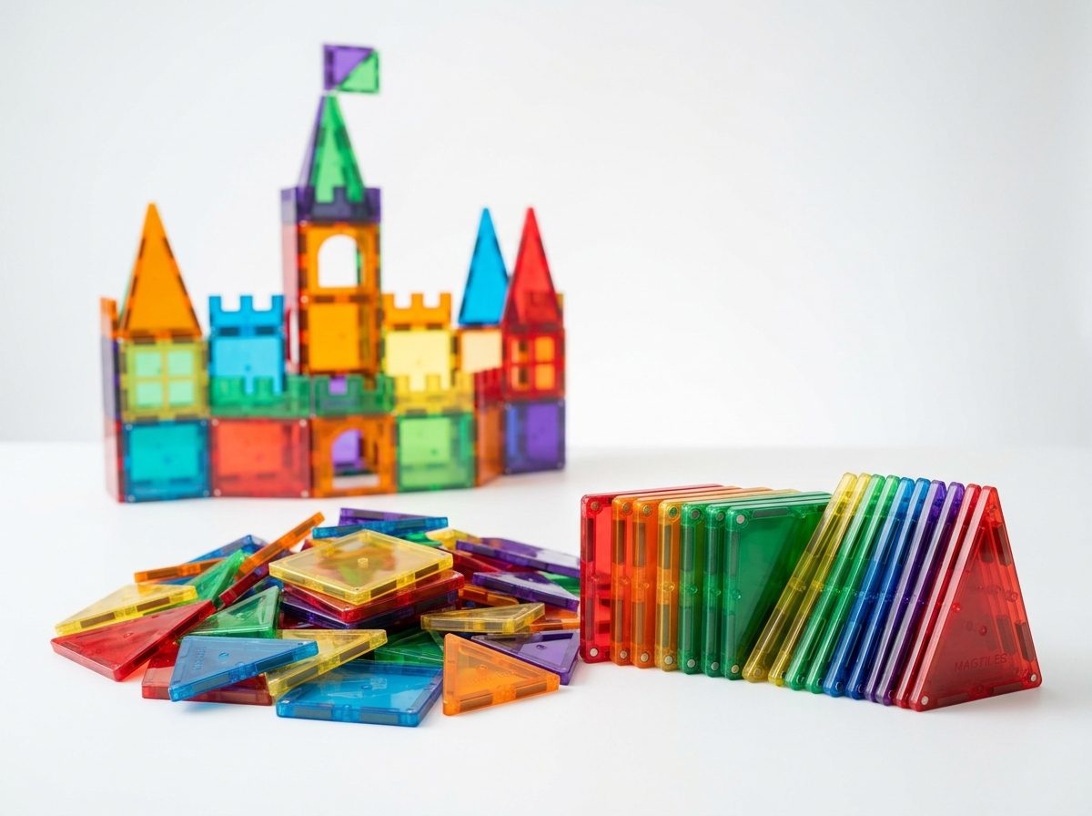 The Lab Academy Magnetic Tiles 100-piece rainbow building set with castle build